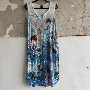 Abstract Floral Midi Dress Painterly‎ Print with Pockets Made in USA Size M